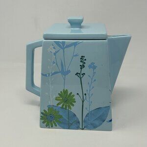 Burton & Burton Serenity Garden 2005 Blue Square Teapot  6" Tall